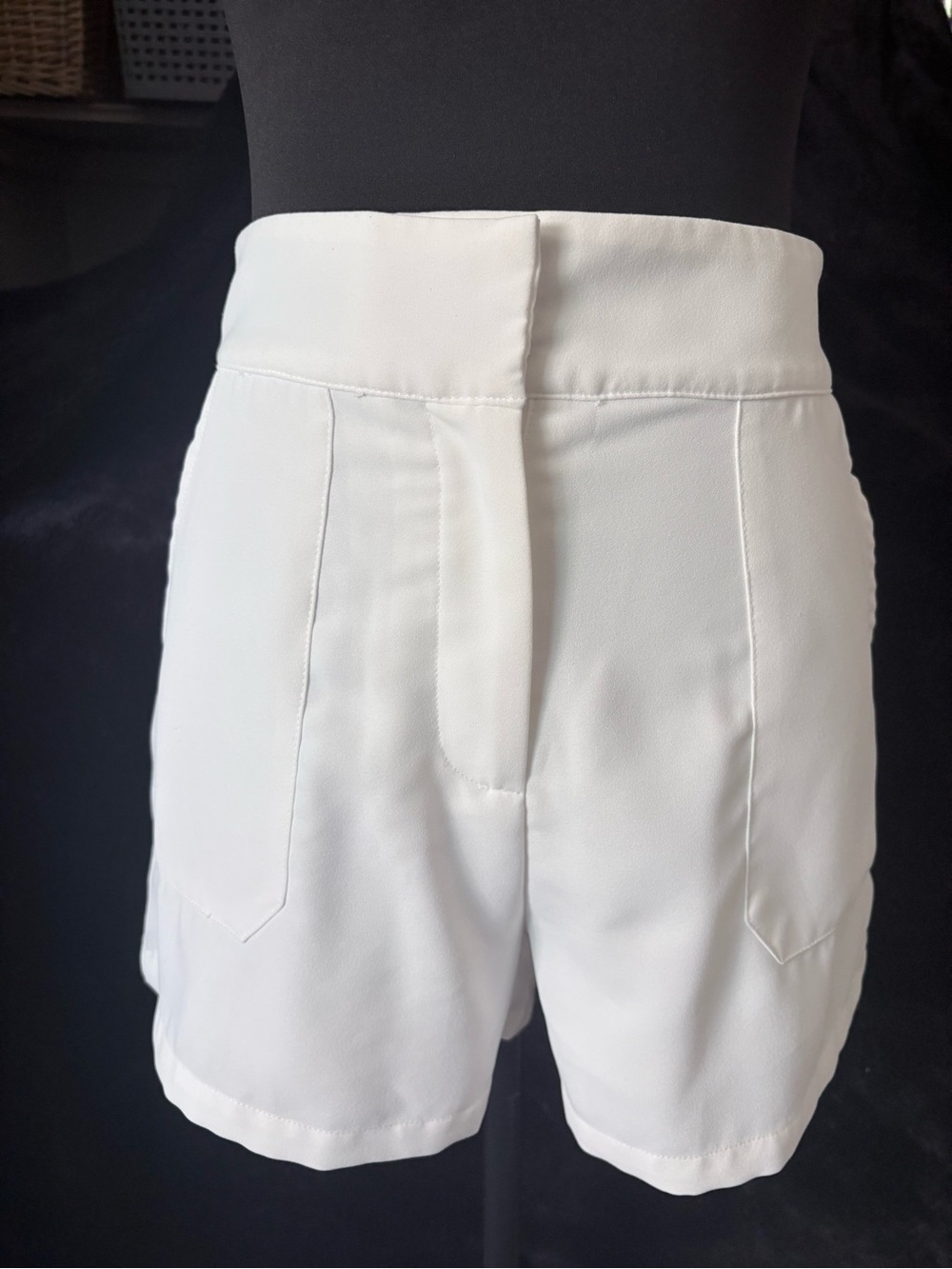 TCEC White High Waist Tailored Women's Shorts